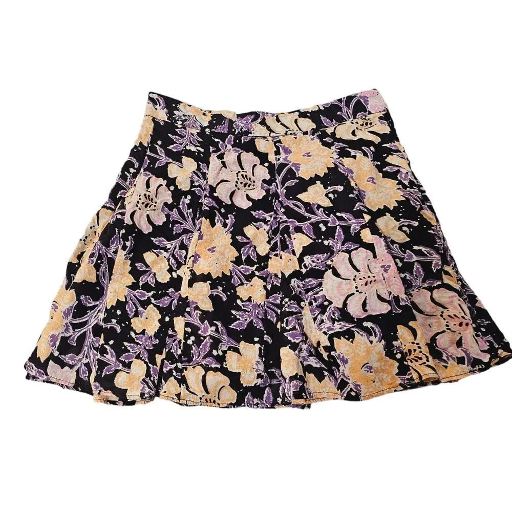 Free People -1912 End of The Island Floral‎ Skirt Black Combo Women's size 4